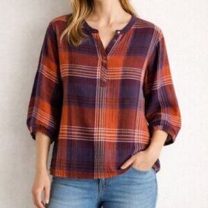 Garnet Hill Plaid Women's Top in Purple and Orange